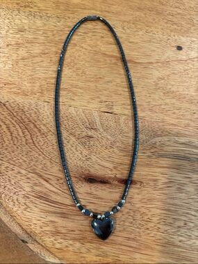 Hematite Heart Beaded Necklace - Women's Jewelry - Black Hematite